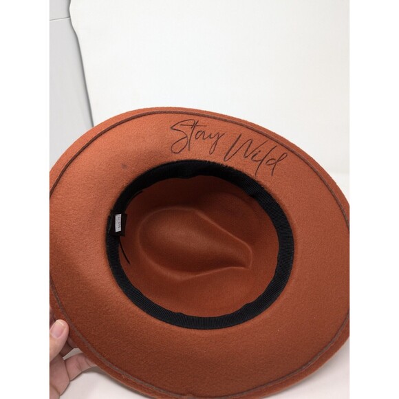 Fedora Hat Wide Brim Artwork Design Woman Figure Rustic Orange OSFM - Picture 4 of 9